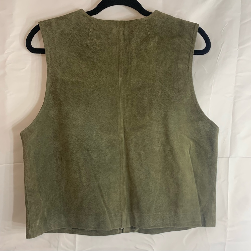 Vintage Stonebridge Olive Suede Leather Zip Up Vest, size M - Picture 7 of 8